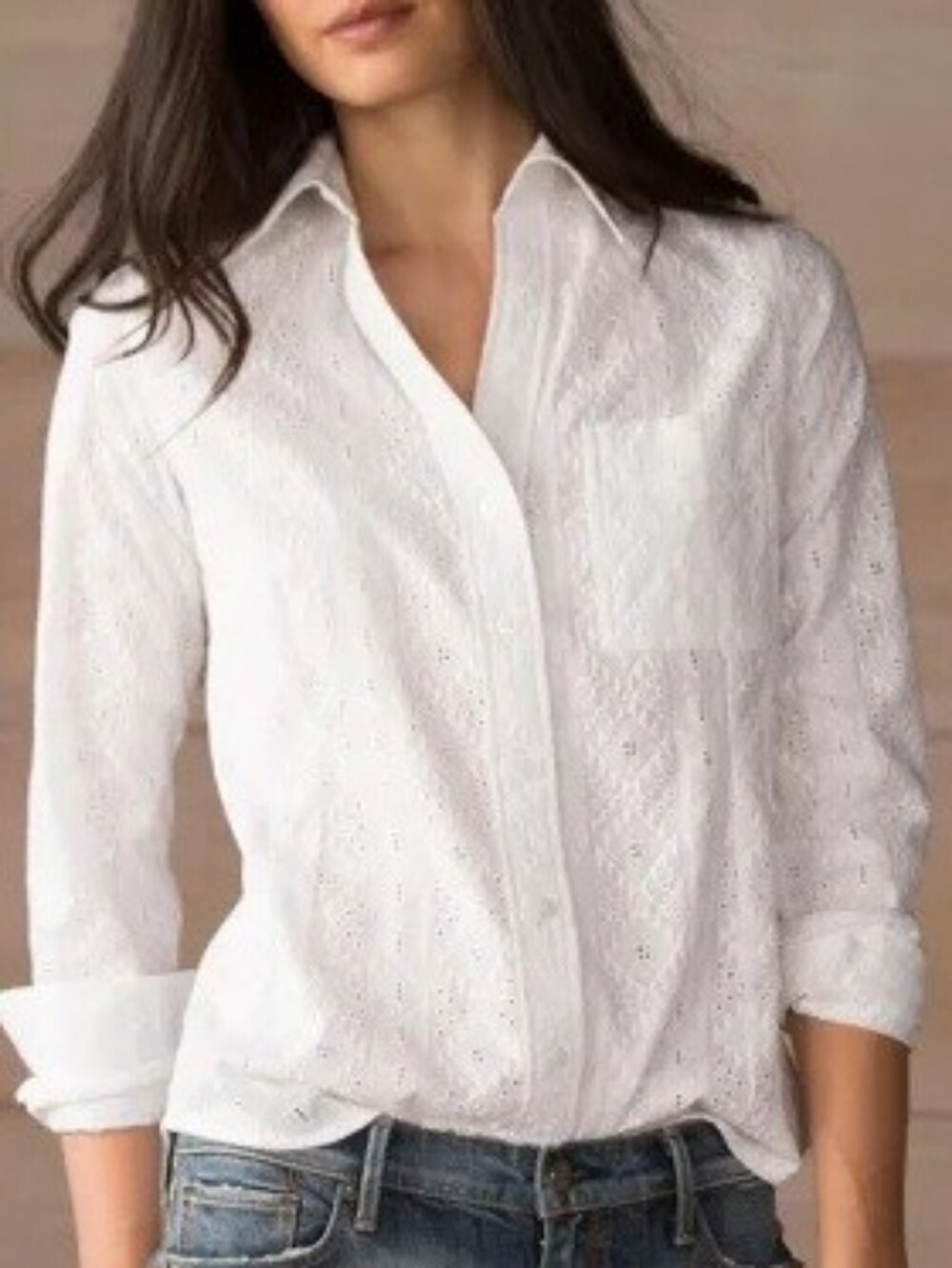 Sundance Windsor Eyelet Shirt White Cotton Lace Button Down Broderie Anglaise 6